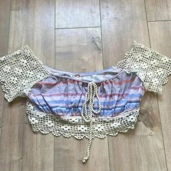 NEW Free People Aruba Crochet Multicolor Striped Crop Top Sz S Style #OB1522759 - Picture 4 of 7
